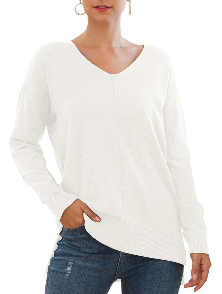 Dame elegant V-hals pullover med asymmetrisk snit Stilla