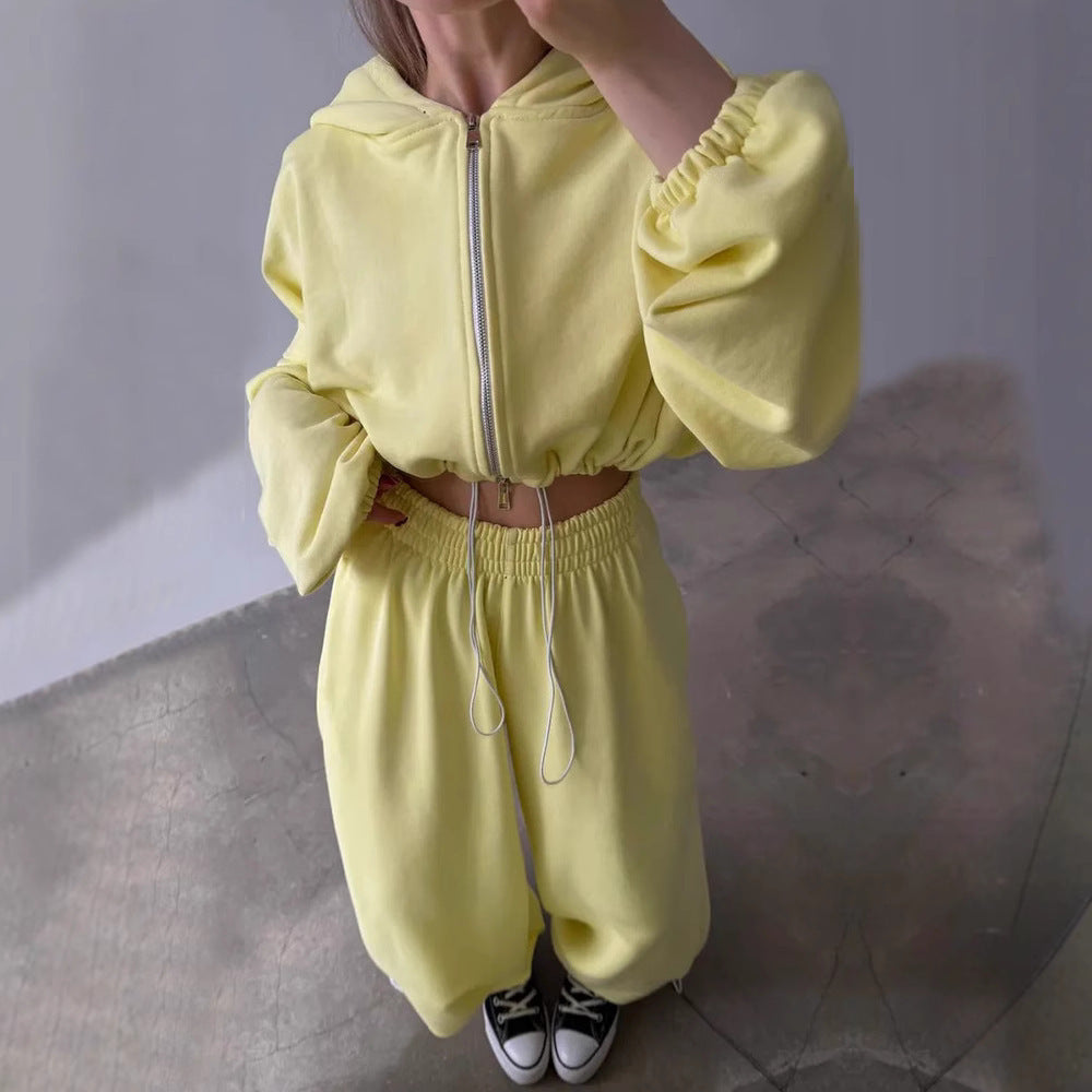 Kvindernes cropped hoodie og løse fritidsbukser sæt Skovae