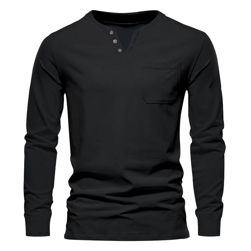 Herrer langærmet Henley T-shirt med stilfuld knapdesign og praktisk brystlomme Stilla