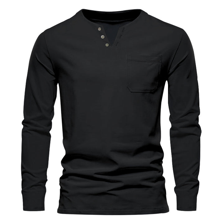 Herrer langærmet Henley T-shirt med stilfuld knapdesign og praktisk brystlomme Stilla