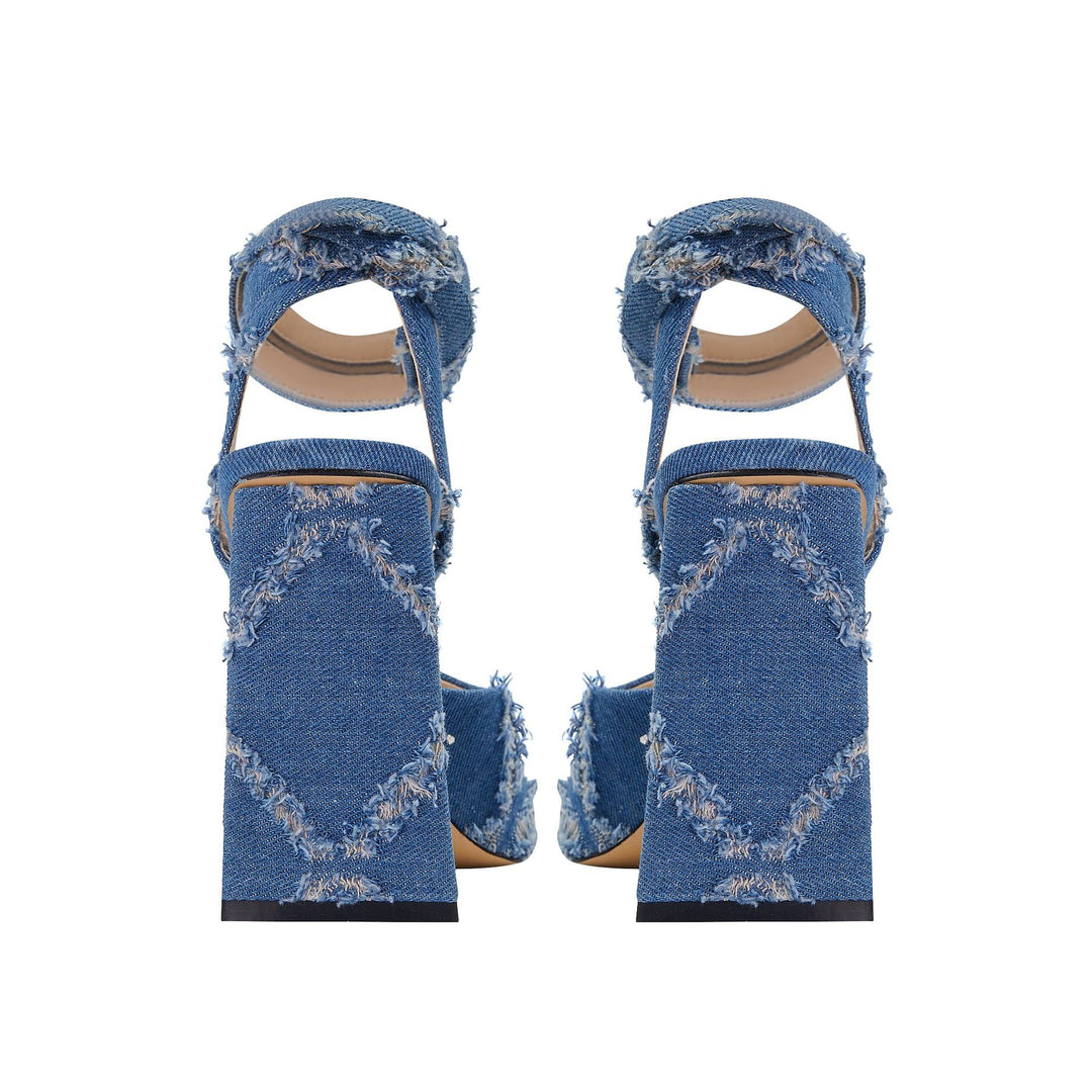 Femme Fashion-Forward Denim Hælesandaler med skulpturel Blokhæl Stilla