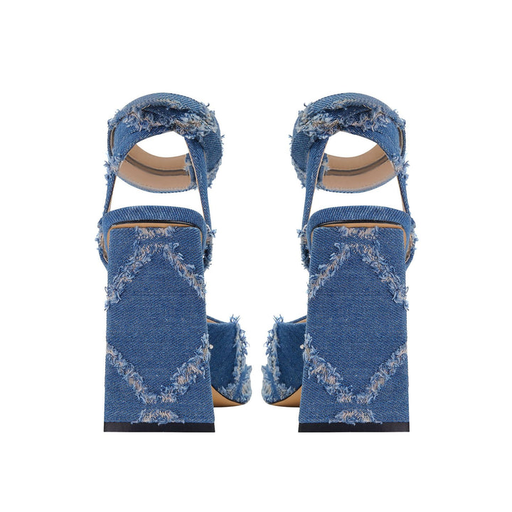 Femme Fashion-Forward Denim Hælesandaler med skulpturel Blokhæl Stilla