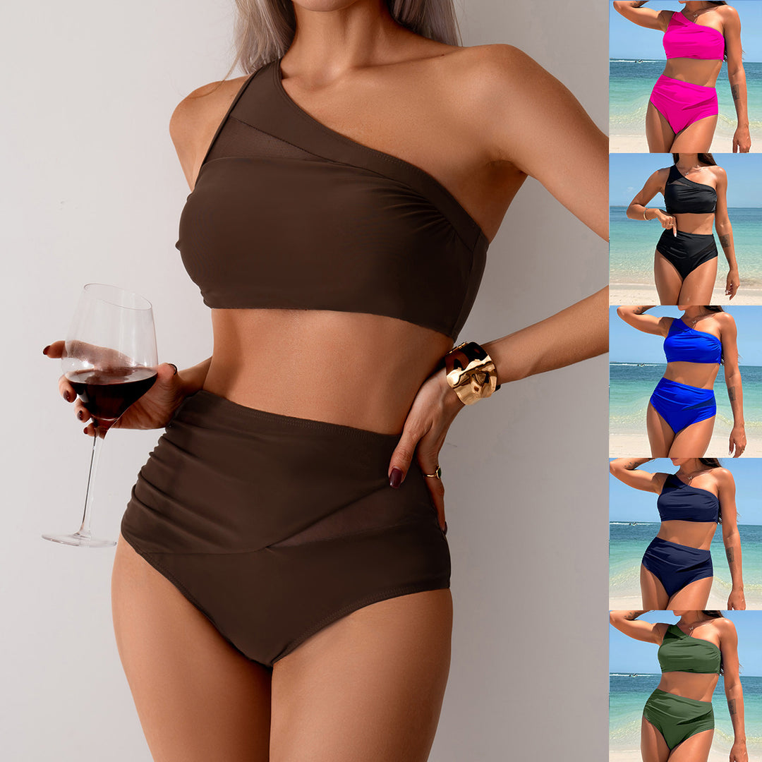 Dame mavefri bikini-sæt med asymmetrisk top og høj talje Stilla