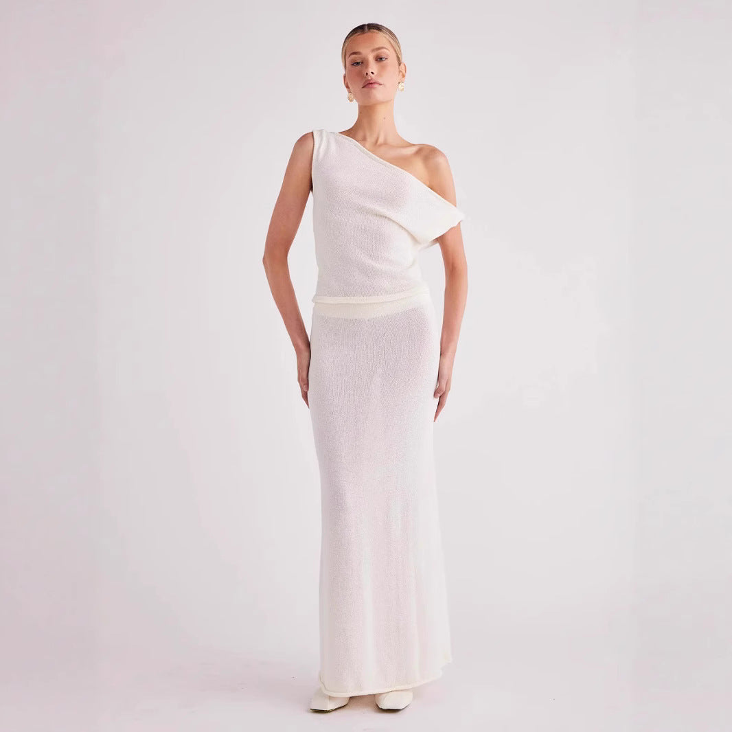 Dame Strik-Maxi-Kjole med lækkert Off-Shoulder Design Stilla