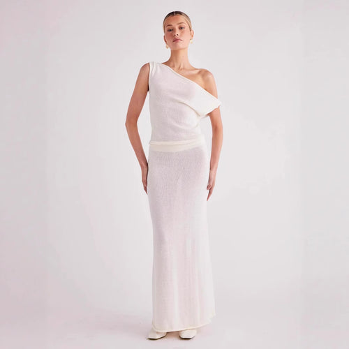 Dame Strik-Maxi-Kjole med lækkert Off-Shoulder Design Stilla