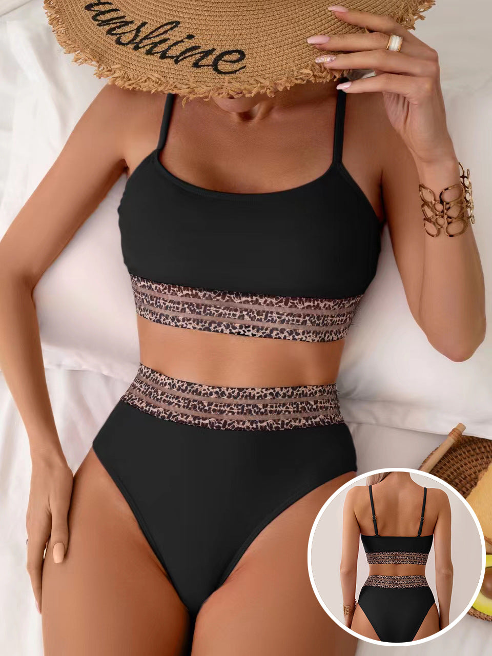 Dame Højtaljede Bikini-sæt med moderigtige Leopardsk_details Skovae