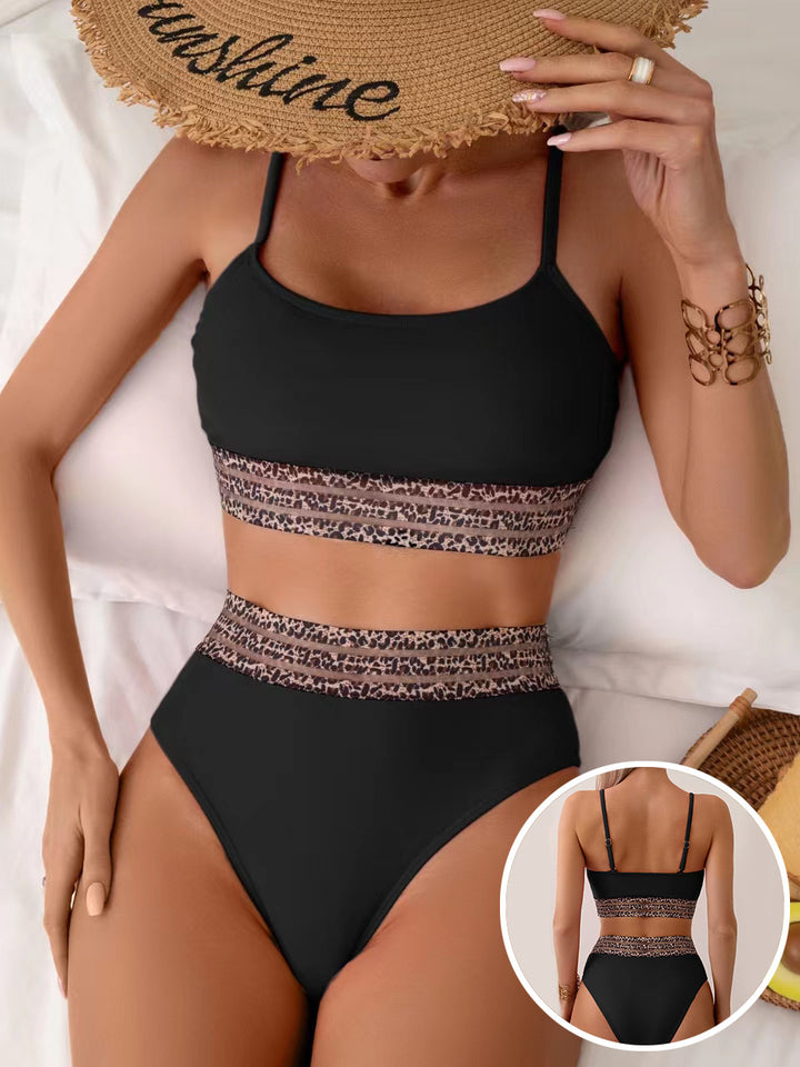 Dame Højtaljede Bikini-sæt med moderigtige Leopardsk_details Skovae