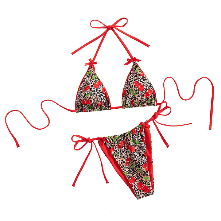 Dame Triangel-Bikini med blomstret kirsemønster og legende detaljer Skovae