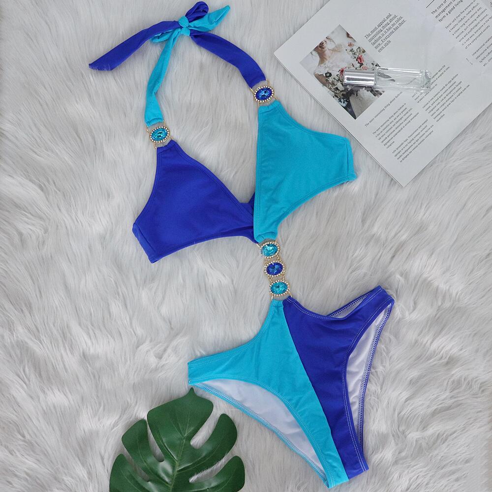 Dame Bejeweled Halter Bikini Sæt Stilla