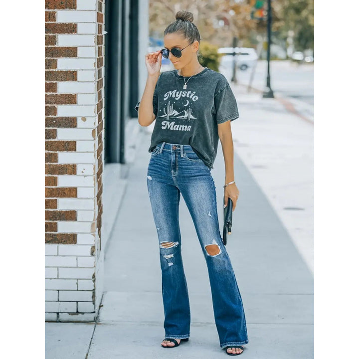 Dame Flared Jeans i vintage-stil med afslappet destroyed-effekt Skovae