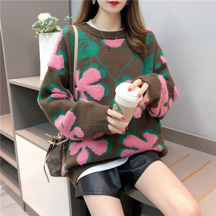 Femme Floral Oversize Strikpullover Stilla
