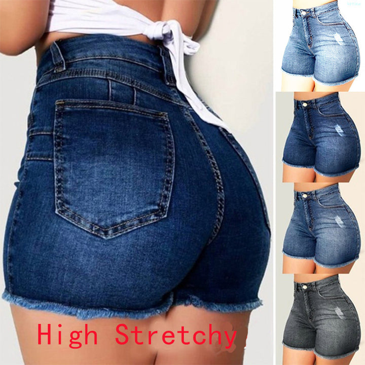 Dame denim shorts med frynset kant Stilla