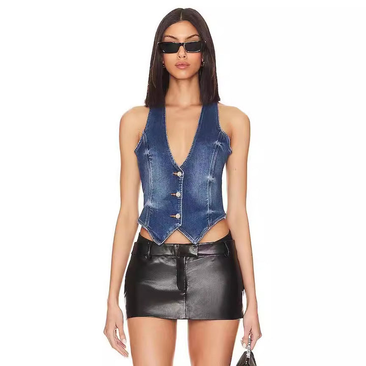 Femme Knap-Op Denim Vest Stilla