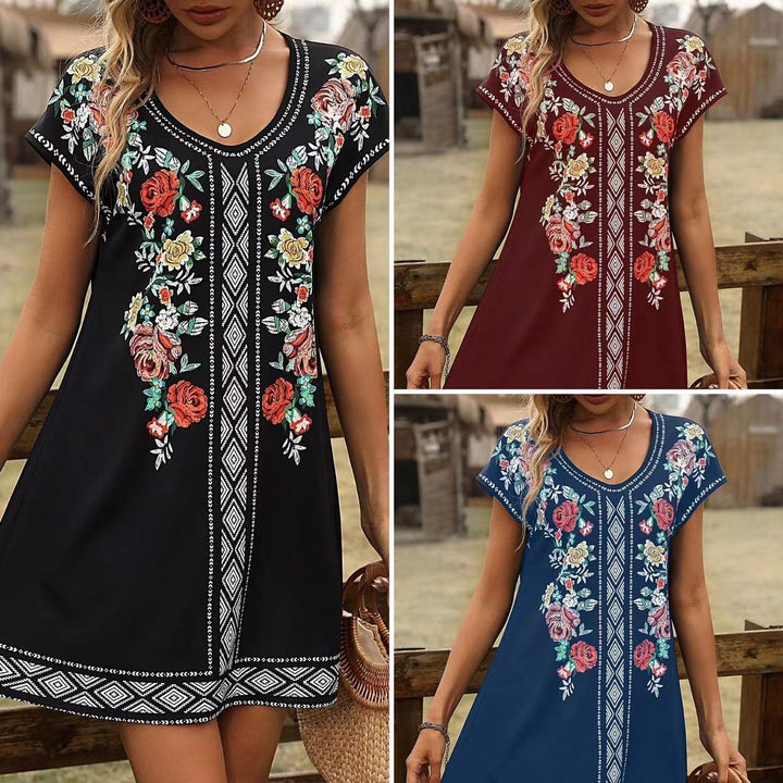 Dame sommerligt tunika-kjole med florale broderier Stilla