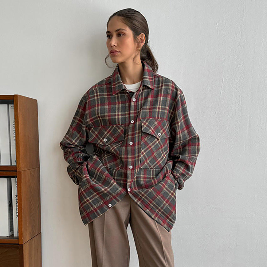 Dame Tjekkede Flannel Skjortejakke med to lommer Stilla