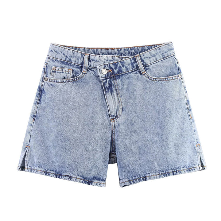 Dame jeansshorts i afslappet vintage-stil med høj talje og sidelunger Skovae