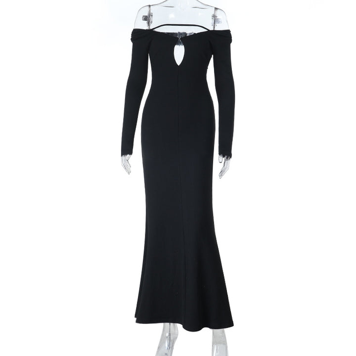 Damer elegant off-shoulder aften kjole med hjerteudskæring og lange ærmer Skovae
