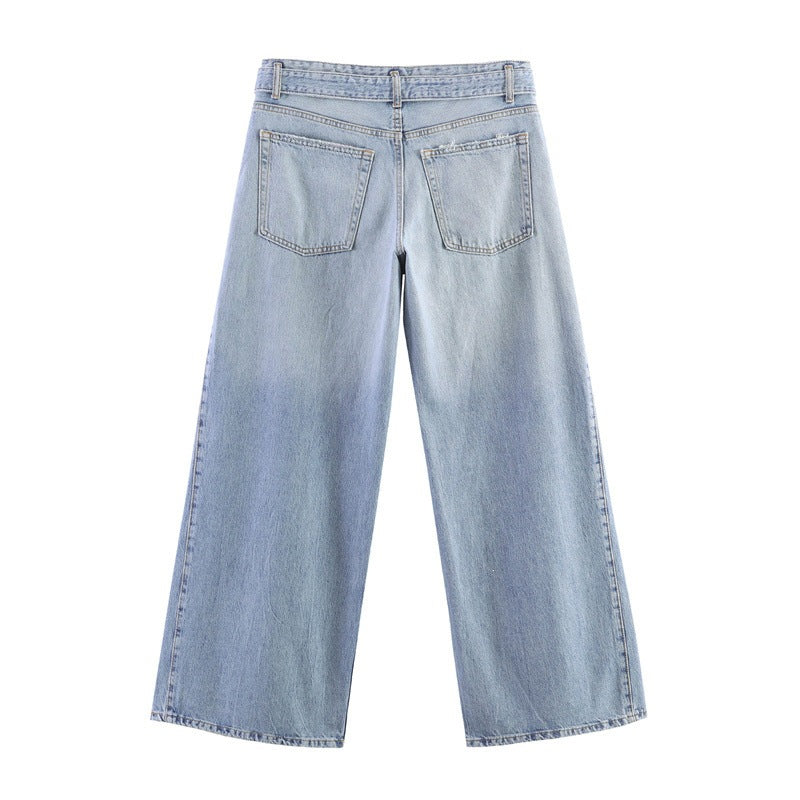 Dame Bred Jeansbukser i afslappet snit med sidelange splitter Skovae