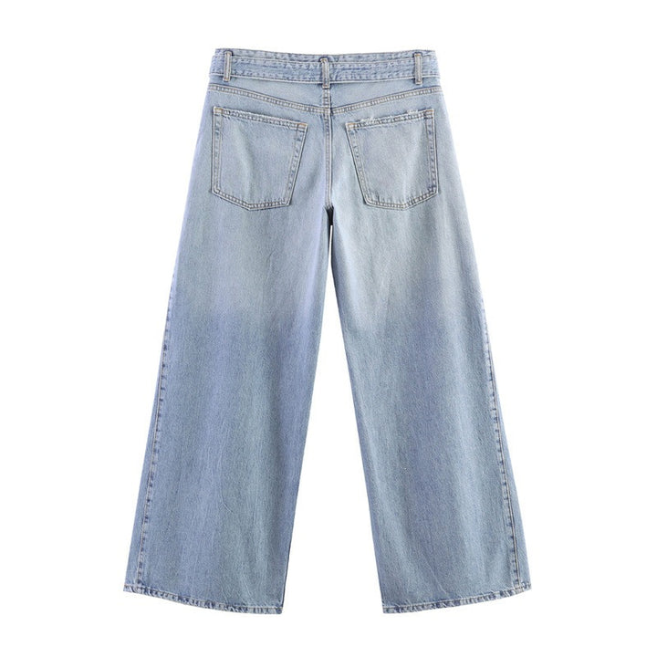 Dame Bred Jeansbukser i afslappet snit med sidelange splitter Skovae