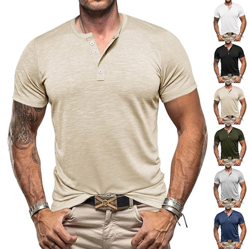 Herrer nan atletisk Henley T-shirt lavet af struktureret slub-bomuld med kort knaplukning Skovae