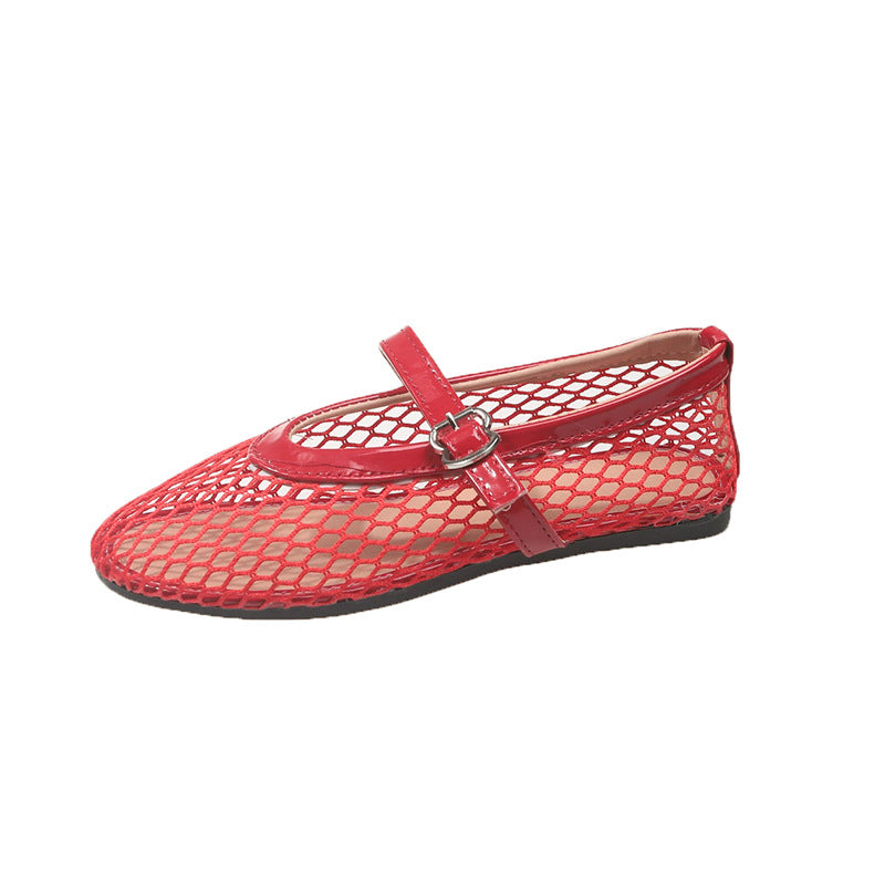 Dame Ballerinas i netstof med rem Stilla