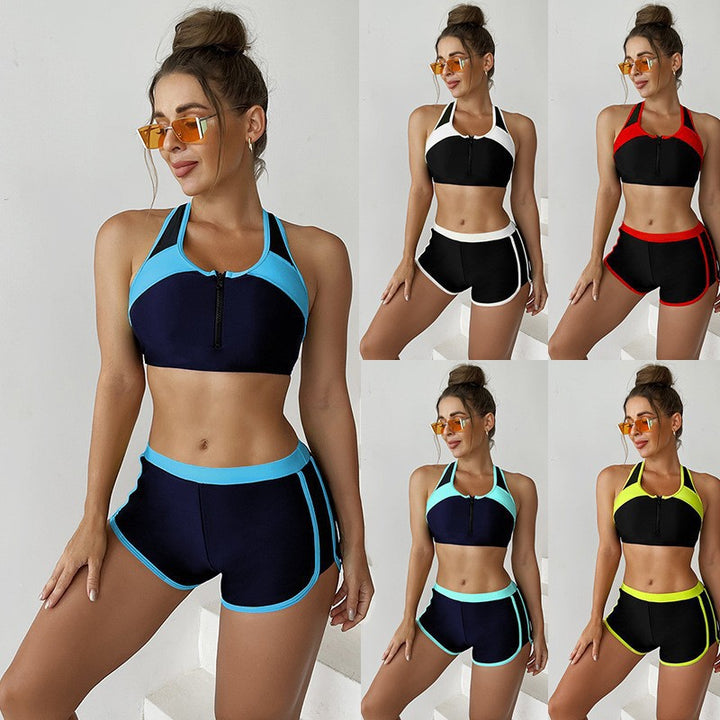 Dame sporty bikini top med lynlås og shorts Stilla