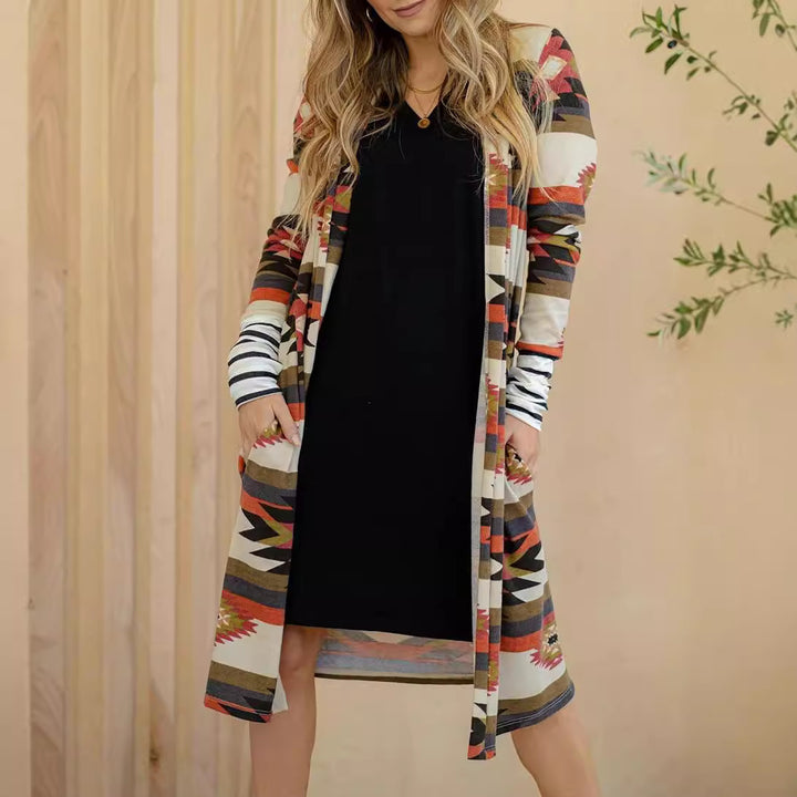Kvinders langærmet kimono cardigan med unikt mønster Stilla