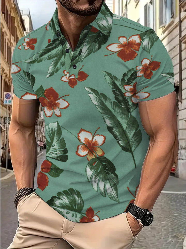 Herren Kortærmet Poloshirt med eksotisk blomsterdesign og åndbare egenskaber Stilla
