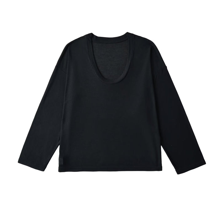 Dame longsleeve skjorte med dyb rund halsudskæring og løs pasform Stilla