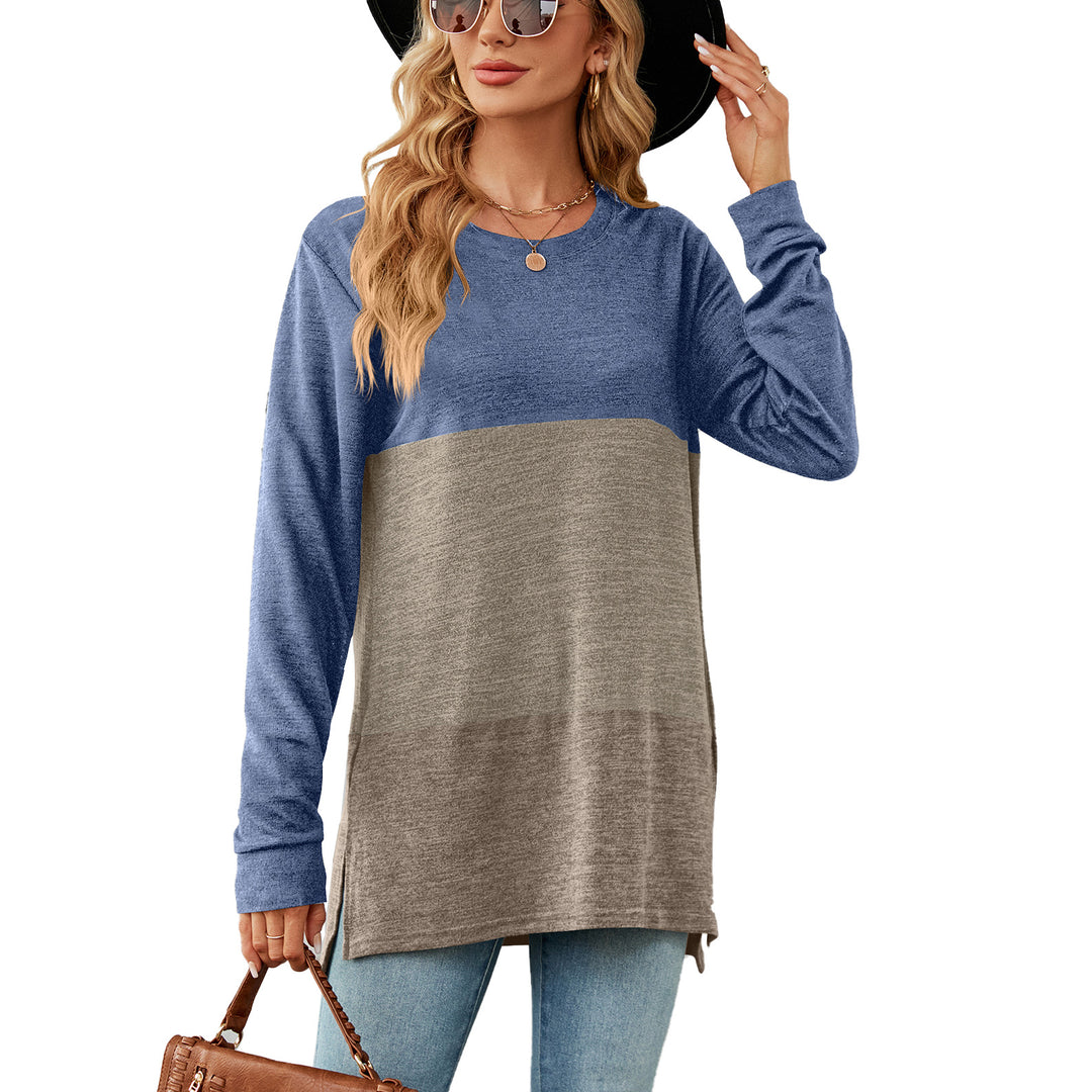 Dame Lang Sweater med moderne farveblokdesign og side slidser Stilla