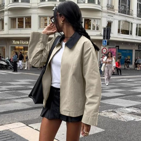 Dame stilfuld oversized jakke med kontrasterende krave Stilla