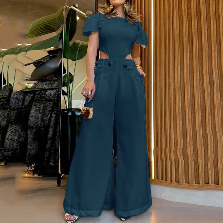 Dame Elegant Jumpsuit med skære detaljer og bløde strømmede bukseben Skovae
