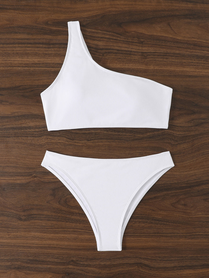 Dame Ein-skulder Rib Bikini Sæt Stilla 1750840252