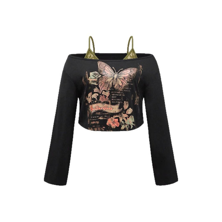 Dame cropped top med kreativ grafiktryk og afslappet snit Stilla