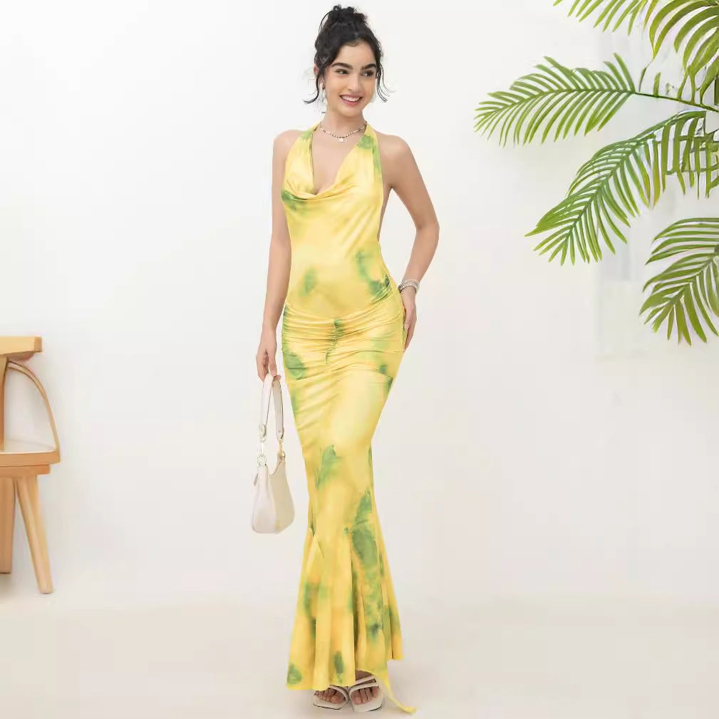 Dame Halter Neck Havfrue Maxi Kjole Stilla