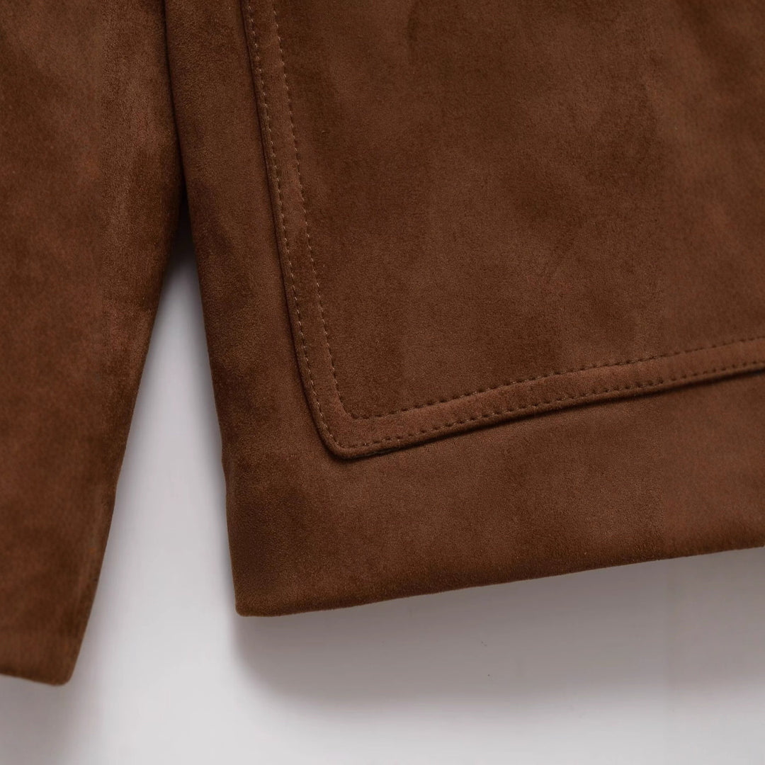 Dame Mode Suede Blazer Jakke med Praktiske Lommer