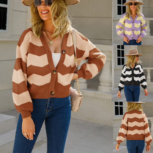 Kvinders fashionable cardigan med chevron mønster Stilla