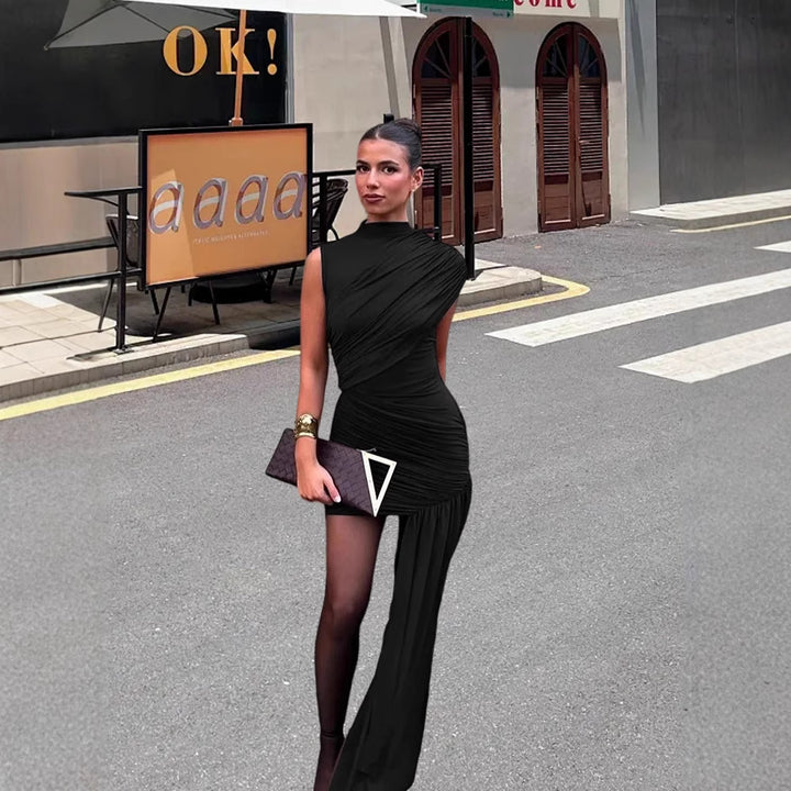 Damernes couture mini kjole med asymmetrisk skæring og draperinger Skovae