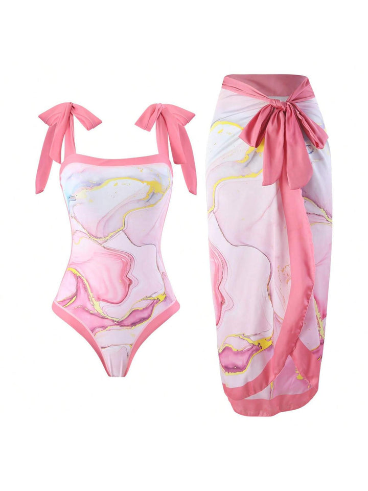 Damer Elegant badedragt med florale accenter og fashionable sarong Skovae