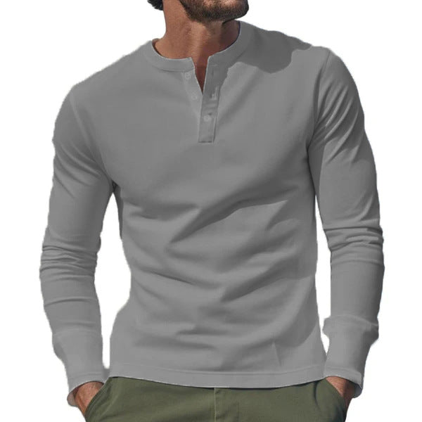 Herre langærmet Henley-shirt med praktisk knaplukning og tætsiddende pasform Stilla