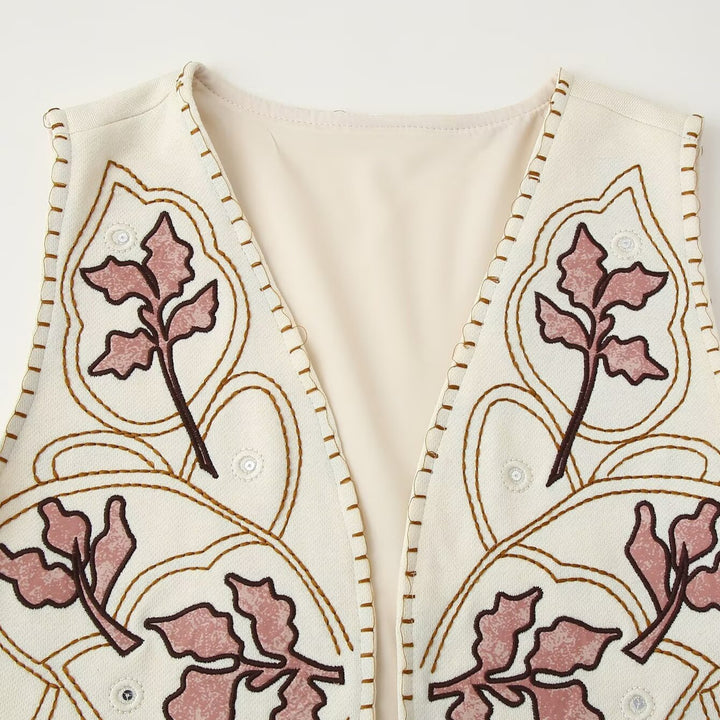 Femme Broderede Blomstervest Stilla