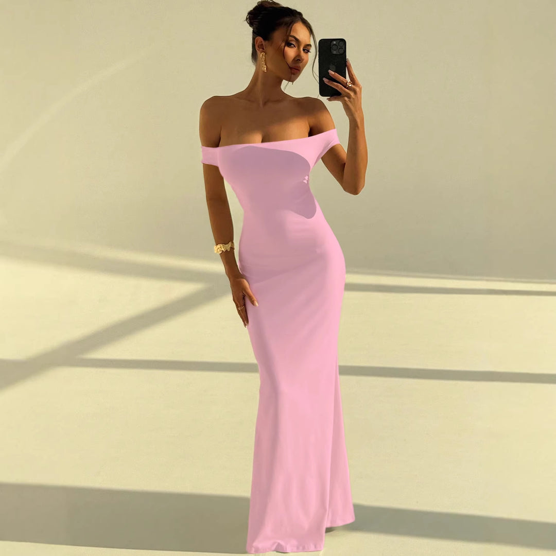 Dame Elegant Off-Shoulder Maxikjole med tætsiddende snit Skovae