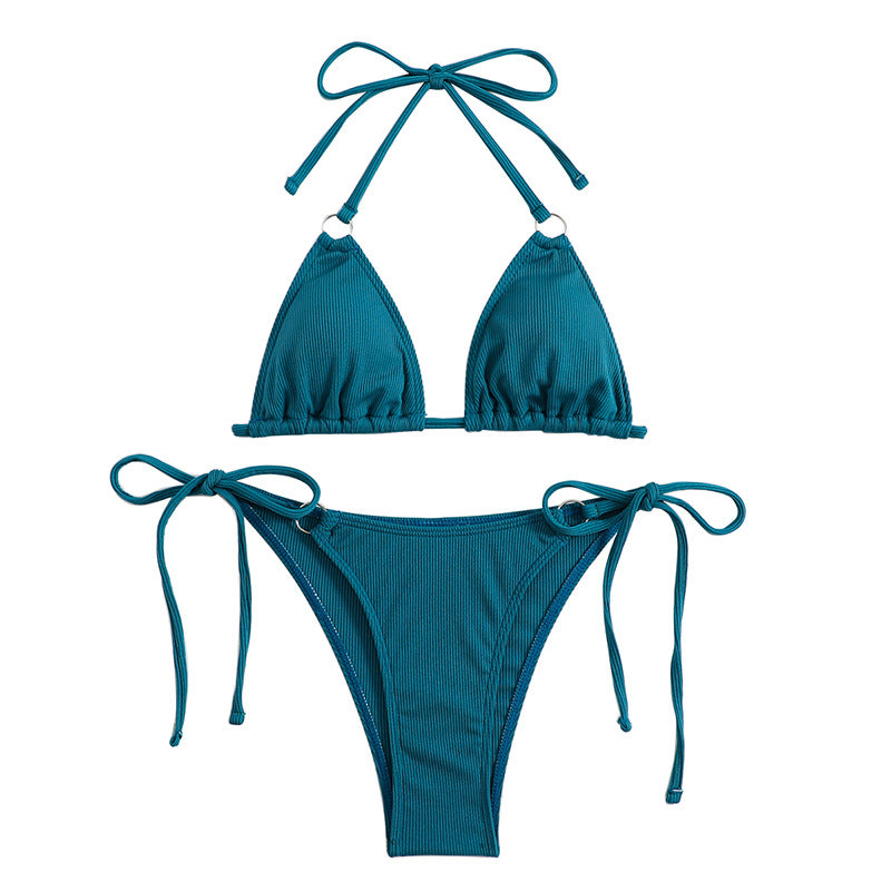 Dame triangel-bikini-sæt med justerbare bindebånd og ribbet tekstur Stilla
