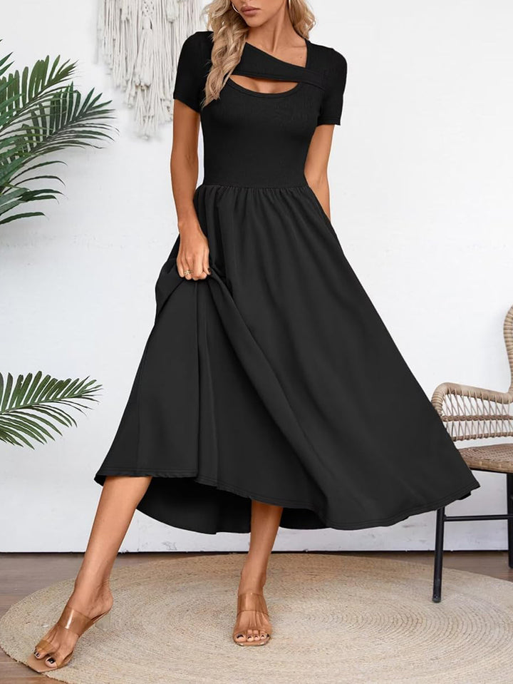 Dame Elegant Maxi-Kjole med innovativt Cut-Out-design og vidde nederdel Stilla