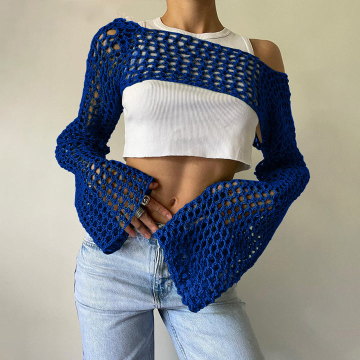 Dame hæklede langærmet top med off-shoulder design Skovae