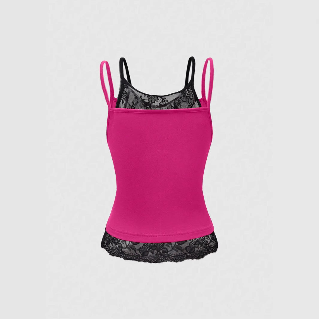 Dame Spids Cami Top med Grafisk Print Skovae