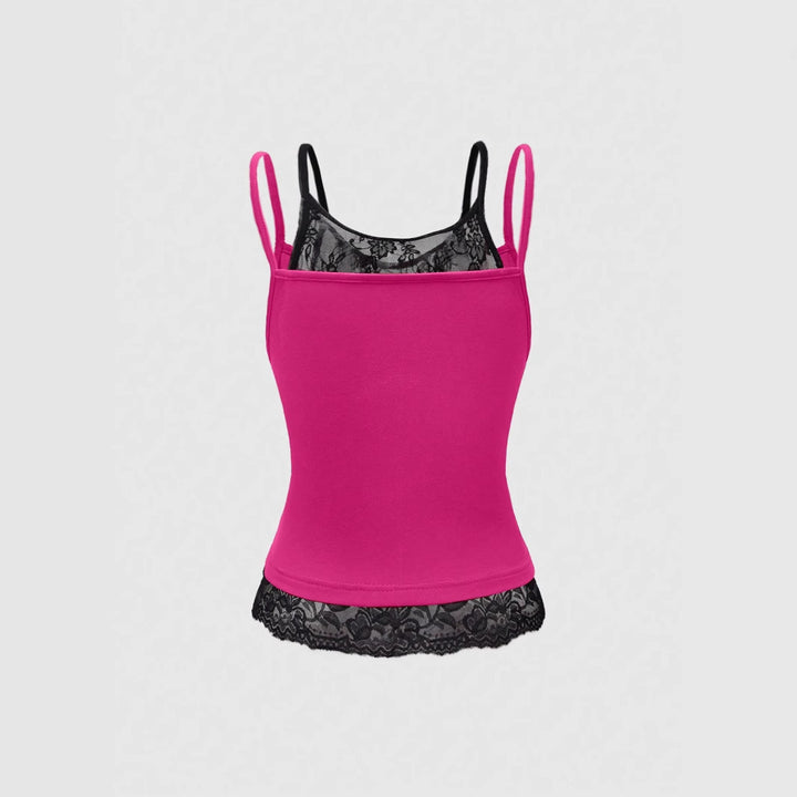Dame Spids Cami Top med Grafisk Print Skovae