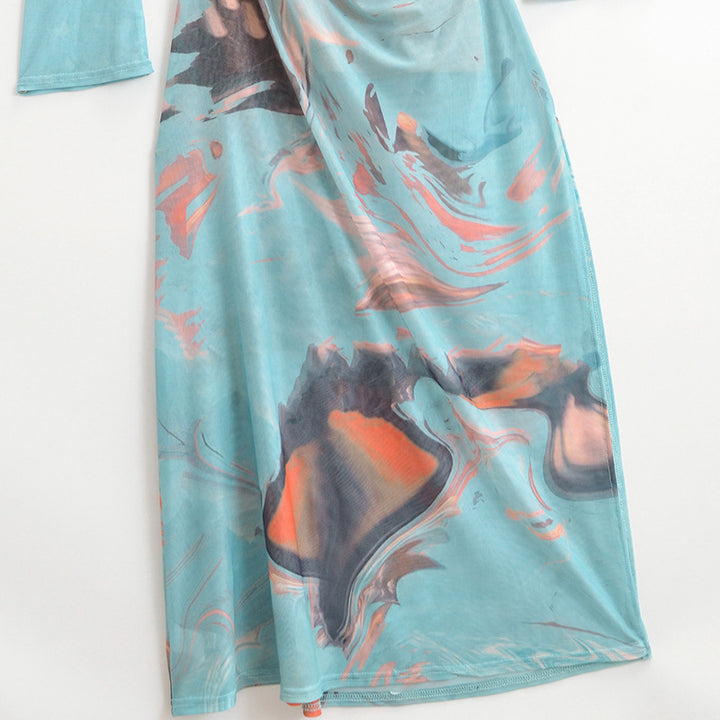 Dame Maxikjole med elegant draperingsdesign og unik marmoreringseffekt Stilla