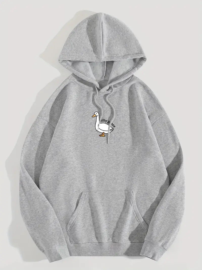 Dame hoodie med kreativ gåsemotiv og blødt fleece indeni Stilla