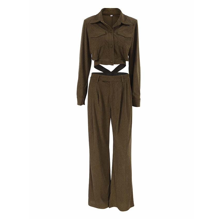 Dame Couture-sæt med cropped skjorte og vide Palazzo-bukser Stilla
